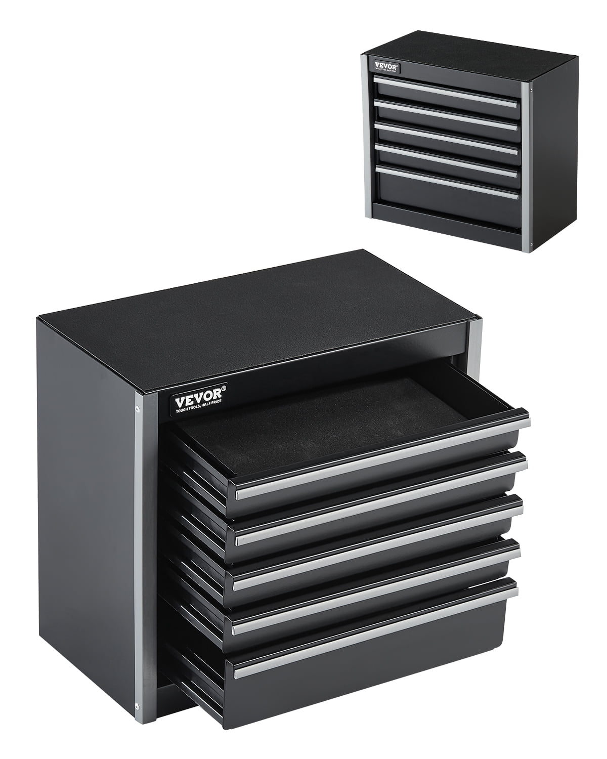 VEVOR Tool Box 8.6-inch Portable Metal Tool Box with 5 Drawers Tool Organizer Black