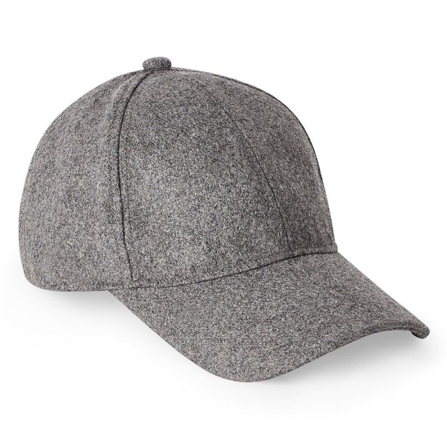 George Men's Wool Baseball Cap in grey with a 6-panel design, curved peak, button on the crown, and adjustable back strap, made from a soft wool blend suitable for casual wear, gym visits, and outdoor errands.