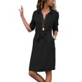 thumbnail image 1 of Innerwin Genou Longueur Robes Manches 3/4 Dames Midi Robe de Travail Bouton vers le Bas Baggy Noir M, 1 of 3