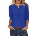 thumbnail image 1 of FAIWAD Womens 3/4 Sleeve Tops Casual Loose V Neck Button Down Tunic Tops Spring Summer Basic Blouse, 1 of 4