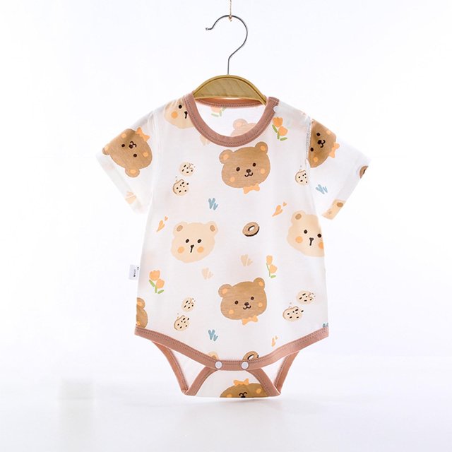 JDQJBZ Barboteuse à Manches Courtes pour Nouveau-Né, Imprimé Ourson, en Coton
