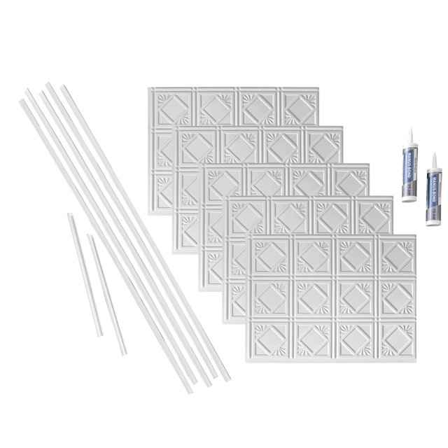 Fasade Decorative Vinyl Backsplash Kit, Gloss White, 15 sq ft Coverage