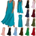 thumbnail image 1 of BiZtdJrK Robe Débardeur Bohème pour Femmes Été Sans Manches en Lin Robe de Plage Unie Col Ras du Cou Plissée Décontractée Robes d'Été avec Poches, Noir, P, 1 of 8