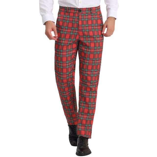 INSPIRE CHIC Pantalon de Travail pour Hommes à Carreaux Affaires Formel Bal Pantalon à Carreaux 36 Rouge Vert