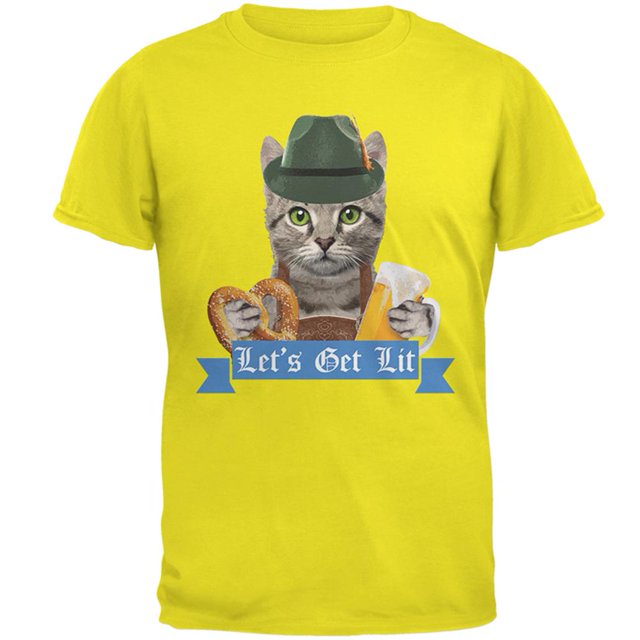 Oktoberfest Funny Cat Let's Get Lit Mens T Shirt