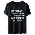 thumbnail image 4 of RXIRUCGD Chemises pour Femmes Mode Été Décontracté Col Rond Imprimé Lettre Manches Courtes T-Shirt Noir Tops pour Femmes, 4 of 7