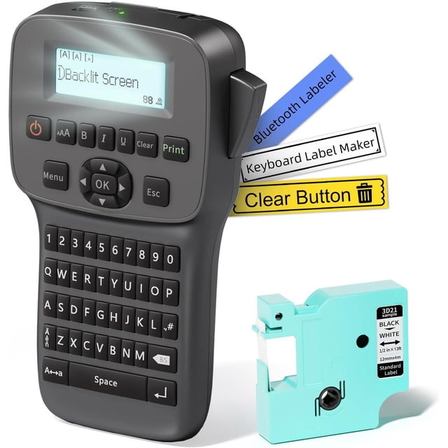 Industrial Label Maker Machine with Tape, Handheld Label Maker Waterproof-Labels, tooth Heat Shrink Labeler Rechargeable, Wire Cable Labeling Machine for Home Office Warehouse