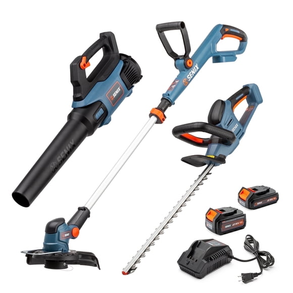 SENIX S2K3B2-01 20V 3-Tool Cordless Combo Kit, Includes 10" String Trimmer, Leaf Blower, 18" Hedge Trimmer