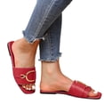 thumbnail image 2 of IUJSOY Womens Flat Sandals Summer Comfortable Square Open Toe Slip on Leather Slide Sandals, 2 of 6
