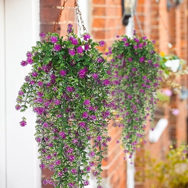 Artificial Hanging Plants, Fake Hanging Orchid Flowers Plant Faux Eucalyptus Leaf Greenery Vine,Outdoor Plastic Plants Home Garden Wedding Party Indoor Outdoor Decorations,Faux Flower Bouquet