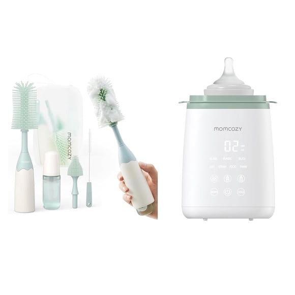 Momcozy Chauffe-biberon, Rapide, Réchauffement Précis avec Minuterie et Arrêt Automatique & Trousse de Brosses pour Biberon Momcozy, Conception Innovante à Pression pour un Nettoyage Efficace des Biberons, Tire-Lait