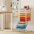 thumbnail image 3 of Costway 10-Drawer Rolling Art & Craft Storage Carts with Wooden Tabletop, Lockable Wheels, Metal Frame Natural + Macaron, 3 of 10