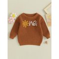 thumbnail image 2 of Faithtur Girl Baby Autumn Sweater, Flower Letter Pattern Long Sleeve Round Neck Knitwear Pullover, 2 of 9
