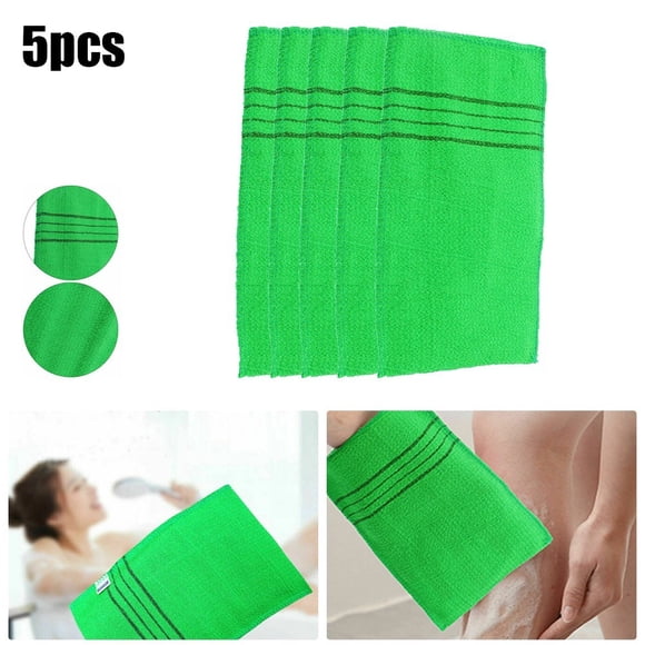 5 Pieces Korean Exfoliating Washcloth Mitt Asian Exfoliating Bath Body Scrub Mitt Italy Towel Double Sided Exfoliating Cloth Gloves Dead Skin Japanese Spa Wash Cloth (Green)