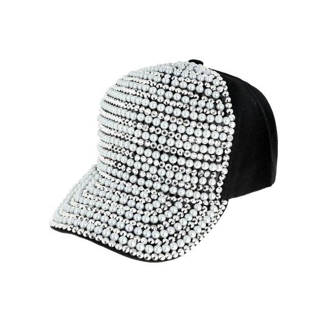 Top Headwear Casquette de Baseball Bling en Perles et Strass - Noir/argent