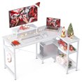 thumbnail image 2 of ODK Bureau Compact en Forme de L 47 Pouces avec Étagères de Rangement et Support pour Moniteur, Blanc, 2 of 8