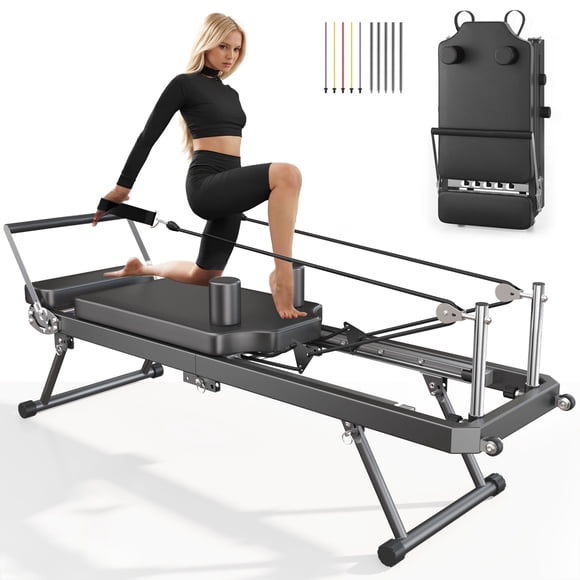 Soges Machine de Reformer Pilates Pliable pour Entraînement à Domicile, Équipement de Pilates Pliable de 78 Pouces avec Ressorts en Alliage à Haute Résistance pour Débutants, Capacité de Charge jusqu'à 400 Lb, Noir