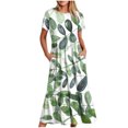 thumbnail image 1 of Pisexur Robe à Manches Courtes Col Rond Mode Femme Robe Imprimée Col Rond Blouse Femme, 1 of 4