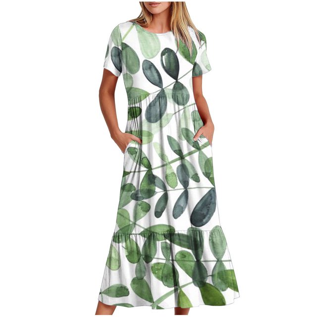Pisexur Robe à Manches Courtes Col Rond Mode Femme Robe Imprimée Col Rond Blouse Femme
