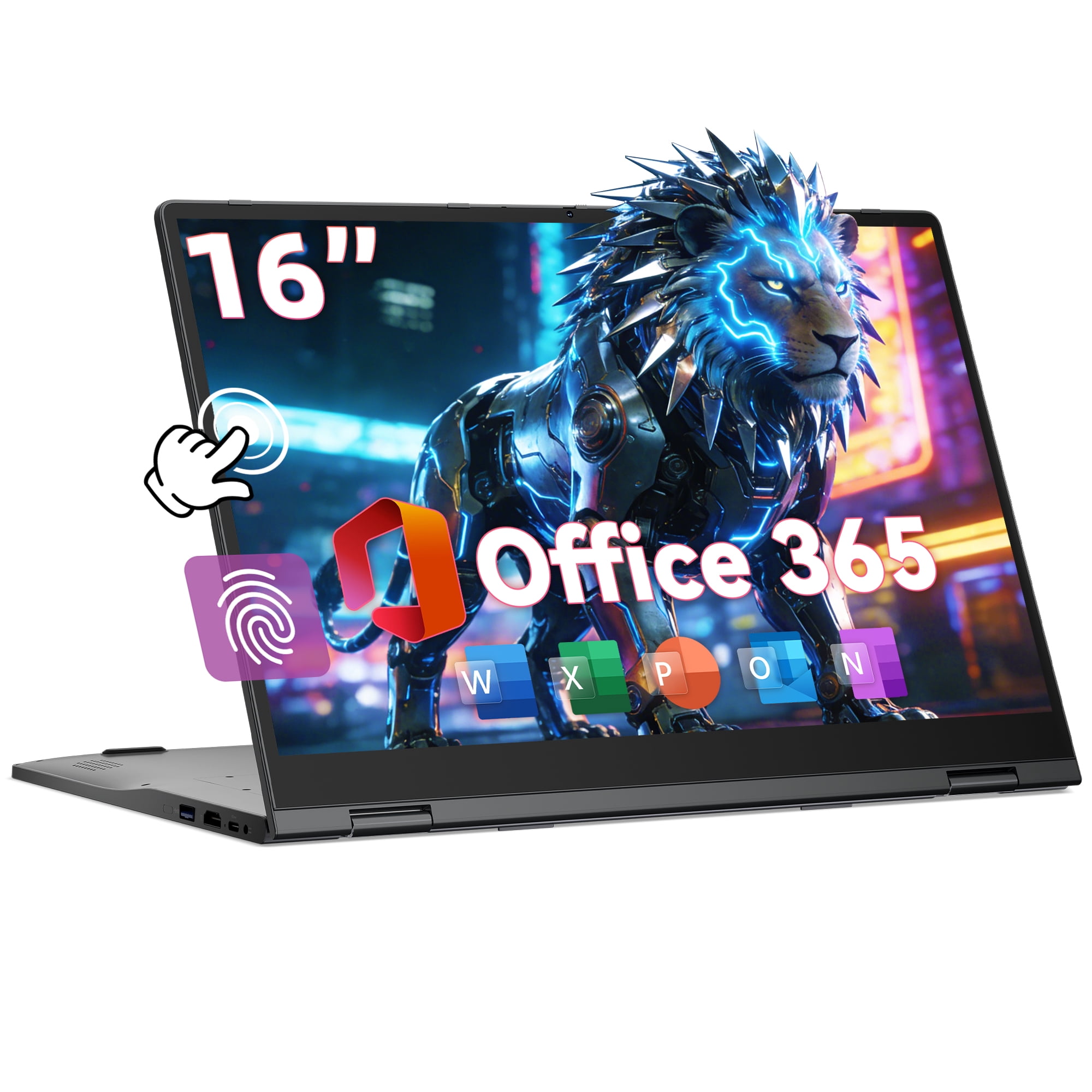 Jumper 16in 2 in 1 Laptop FHD Touchscreen with Windows 11, 16GB DDR4 640GB ROM Laptops Convertible Tablet Computer, 4-Core Intel Celeron Processor, 360° Flip, 1yr Office 365 Free