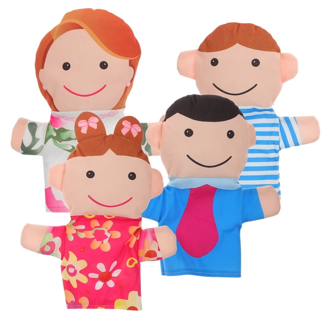 4 Pcs Marionnettes Familiales Marionnettes à Main Amusantes Ensemble Familial pour Contes Spectacles de Théâtre Jeu de Rôle