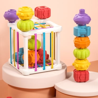 Meitianfacai Montessori Toys for 1 Year Old Toddlers, Baby Sorter Toy Colorful Cube and 6 Pcs Multi Sensory Shape, Toddler Developmental Learning Toys Birthday Gifts,Baby Toys 6-18 Months