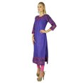 thumbnail image 3 of Bimba Kurta Indienne en Coton Violet à Manches 3/4 Imprimé Ethnique Ikat pour Femmes, 3 of 6