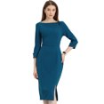 thumbnail image 1 of INSPIRE CHIC Robe Fourreau pour Femme Col Bateau Manches 3/4 Ourlet Fendu Robe Midi de Bureau TP Bleu Lac, 1 of 6