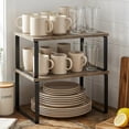 thumbnail image 1 of SONGMICS Cabinet Organizer Shelf, Set of 2 Kitchen Counter Shelves, Kitchen Storage, Spice Rack, Stackable, Expandable, Metal and Engineered Wood, Ink Black and Heather Greige, 1 of 8