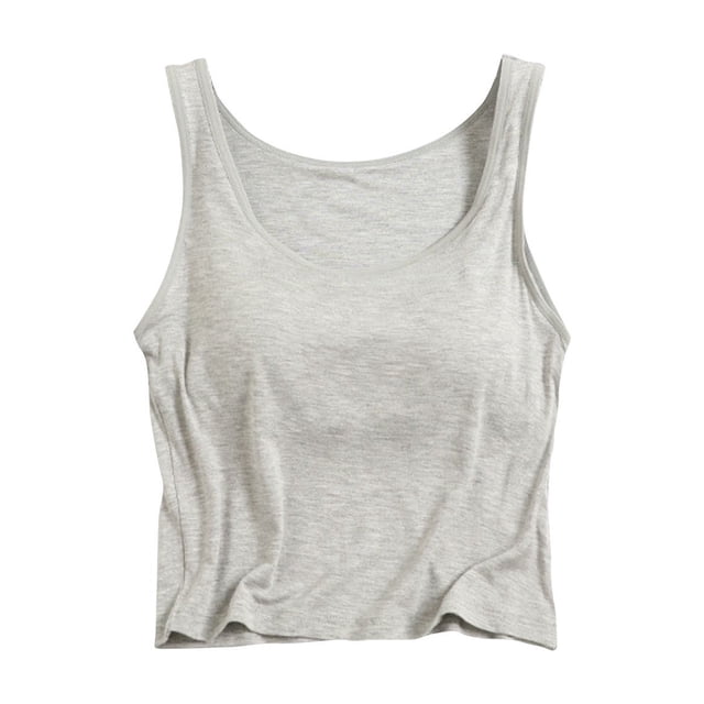 Timegard Camisole pour Femme avec Soutien-Gorge Intégré, avec Encolure Dégagée et design Court Sans Manches en Gris. Fabriquée en Tissu Doux et Respirant pour le Confort en Été, au Printemps et à l'Automne. Taille Asiatique Très Grande avec des Tour de Poitrine de 93-102 cm et une Longueur de 42 cm. Convient à Superposer avec des cardigans Ou des Vestes et à Agencer avec des jeans, des leggings Ou des Pantalons Habillés pour un Style chic de Tenue d'Intérieur.