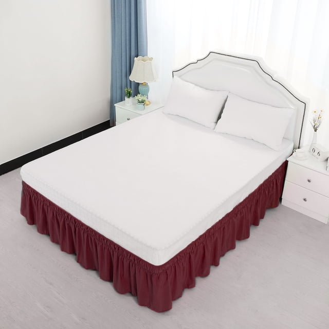PiccoCasa Bed Skirt Polyester Elastic Wrap Around Dust Ruffle, Twin Burgundy