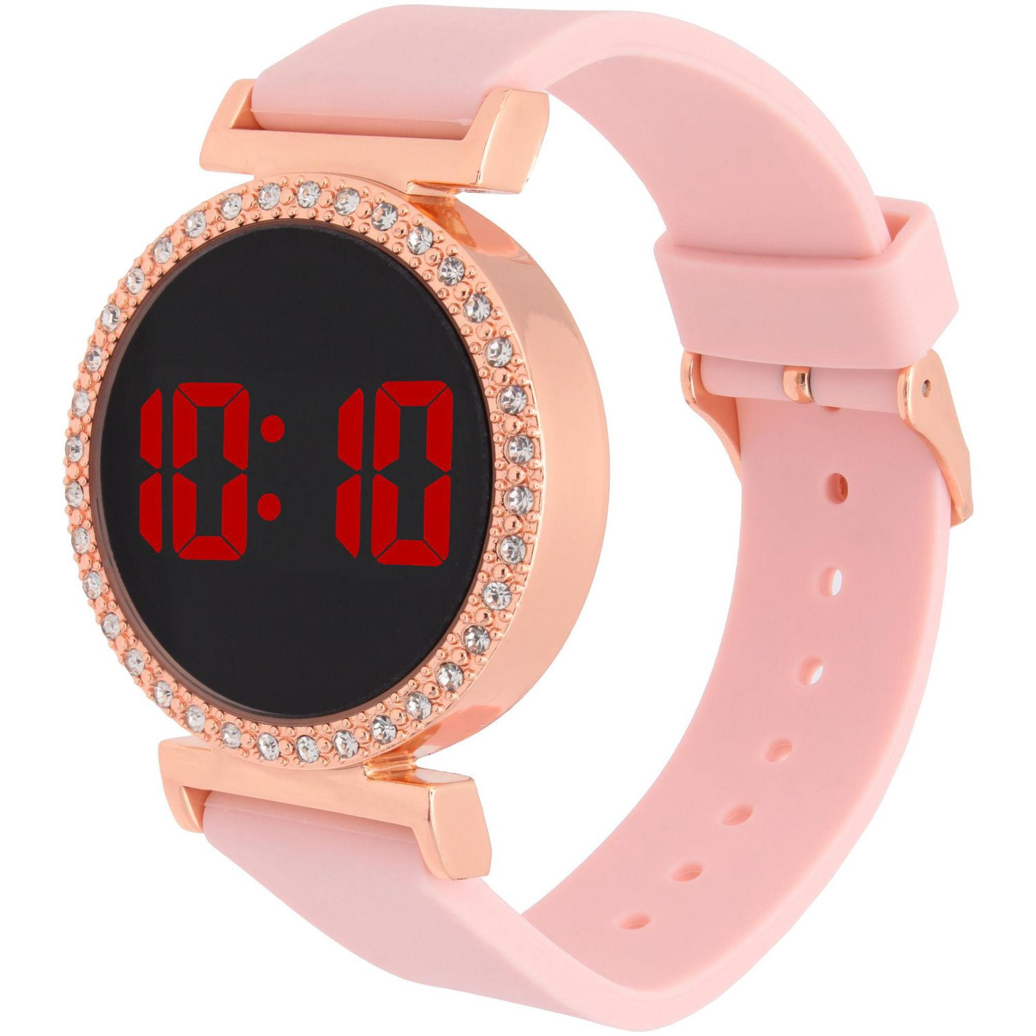 Kids' Pink LED Digital Watch with Crystal Bezel