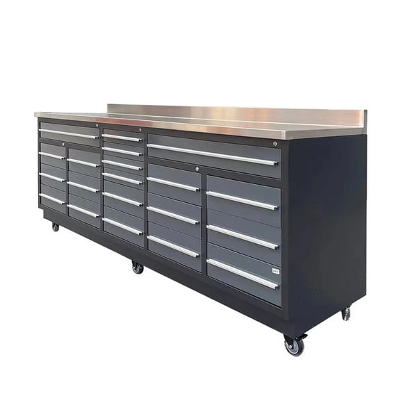 TMG Industrial 20 Drawer Stainless Steel Table Top Workbench, 9-Ft, TMG Heavy Series, Double Slide Lockable Drawers, All-in-one Welded Frame, TMG-WB920