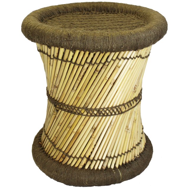 Natural Geo Tabouret d'Appoint en Moray - Tissé à la Main Vert Marine