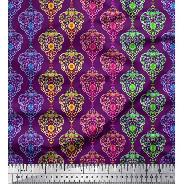 Soimoi Rayon Crepe Fabric Floral & Damask Ethnic Decor Fabric Printed Yard 46 Inch Wide