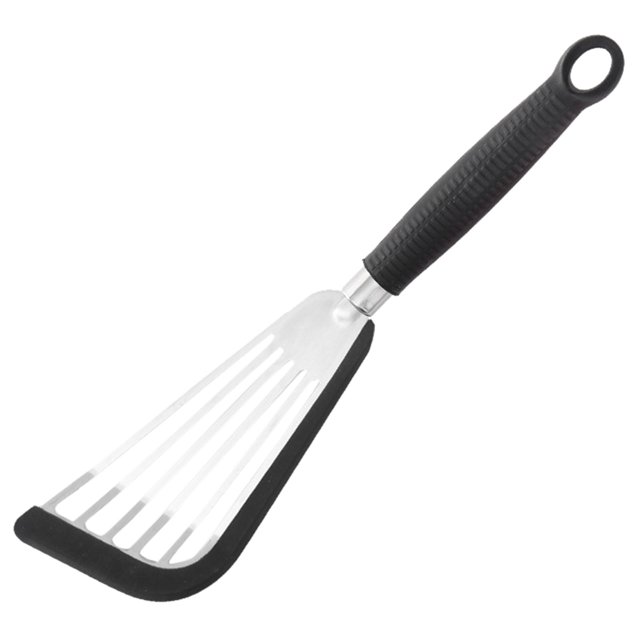 1PC Kitchen Utensils Set Stainless Steel Fish Frying Spatula Silicone Fish Frying Spatula Leakage Spatula Stainless Steel Butterfly Spatula Kitchen Steak Spatula Fan Pan Frying Spatula Black