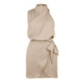 thumbnail image 3 of Robes d'Été Satin Sans Manches Dos Nu Col Roulé Ceinture Enveloppante Cocktail Grande Taille Robe A m, 3 of 3
