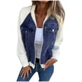 thumbnail image 1 of Veste Patchwork en Denim pour Femmes 2024 Automne Hiver, Mode Décontractée, Épaules, Manches, Manteau d'Extérieur Usé, 1 of 8