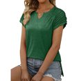 thumbnail image 3 of pitrice Summer Pleated Short Sleeve Solid Color Splicing V Neck T-Shirt Casual Basic Tops Female Shirts Daily Tees for Green M, 3 of 8