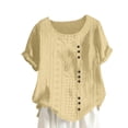 thumbnail image 1 of Mrat Half Sleeve Short Blouse à Manches Courtes pour Femmes, Mode, Couleur Unie, Confortable, Ample, Blouse à Manches Courtes, Boutonnée, Style Court Lock, Décontractée, Col Rond, Hauts, Tunique Ample Unie, P-26 Jaune TTG, 1 of 6