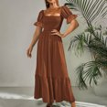 thumbnail image 1 of SMihono Robe Bohème d'Été pour Femmes Grande Taille Mode Décontractée d'Été Col Carré Uni Manches Courtes Femmes Robe pour Femmes Longues Robes, 1 of 8
