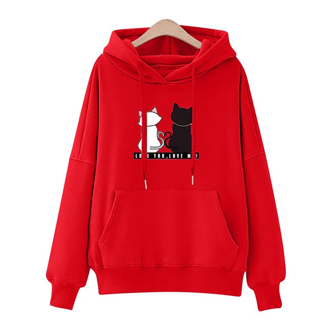 Rbaofujie Chandails d'Automne pour Femmes Chandail à Capuchon d'Hiver pour Femmes Chandail Molletonné à Enfiler Hauts à Manches Longues Confortable Rouge Chandails à Capuchon pour Femmes