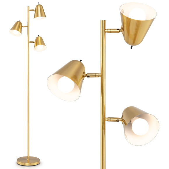 Gymax 3-Bulb Floor Lamp Standing Tall Tree Lamp w/ 3 E26 A19 Bulbs Golden