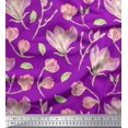 thumbnail image 1 of Soimoi Purple Rayon Fabric Leaves & Magnolia Floral Print Sewing Fabric Yard 42 Inch Wide, 1 of 5
