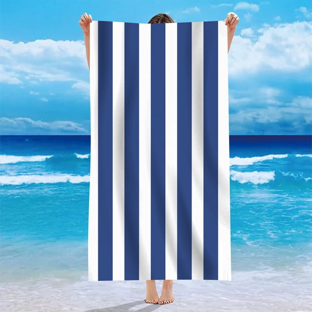 Blue Microfiber Beach Towel Blue Stripe Large Size 80X160Cm #0ROR0