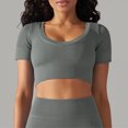 thumbnail image 2 of Besolor Womens Short Sleeve Cropped Workout Tops Round Neck Ribbed Knit Athletic Yoga Running Slim Fitted Gym Shirts, 2 of 6