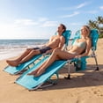 thumbnail image 2 of Gymax Ensemble de 2 Chaises Longues de Plage Pliantes Inclinables avec Trou pour le Visage Turquoise, 2 of 10