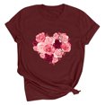 thumbnail image 1 of Meichang Chemises de la Saint-Valentin pour Femmes Imprimé Cœur Manches Courtes Col Rond Hauts de Vacances Décontractés Mignons Pulls Blouses, 1 of 2