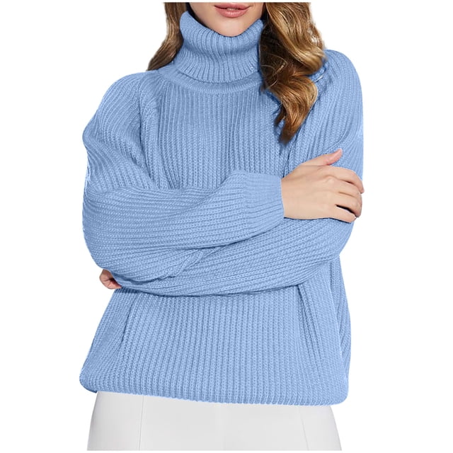 hoksml Chandail Texturé à Col Roulé Uni pour Femme, Manches Longues, Tricot, Chandail, Décontracté, Automne Hiver, Haut Mode
