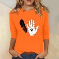 thumbnail image 1 of Dadaria T-Shirt Orange pour Femmes Manches 3/4 Col Rond Grande Taille Été Imprimés Mains Chandail Blouses TG, 1 of 5